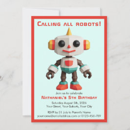 かわいい楽しいロボット子供の誕生日 招待状