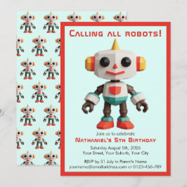 かわいい楽しいロボット子供の誕生日 招待状