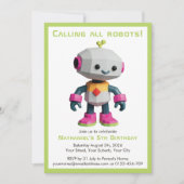 かわいい楽しいロボット子供の誕生日 招待状 (正面)