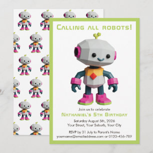 かわいい楽しいロボット子供の誕生日 招待状