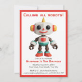 かわいい楽しいロボット子供の誕生日 招待状 (正面)