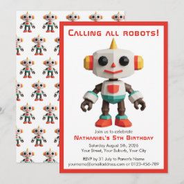 かわいい楽しいロボット子供の誕生日 招待状