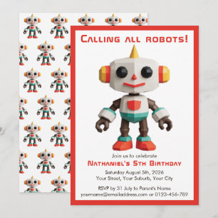 かわいい楽しいロボット子供の誕生日 招待状