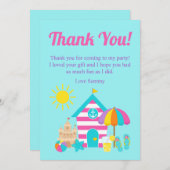 かわいい楽しい子供のビーチサマー誕生日パーティー サンキューカード (正面/裏面)