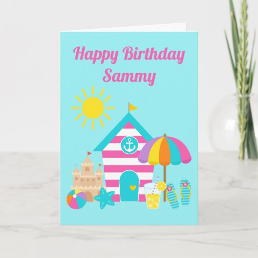かわいい楽しい子供のビーチサマー誕生日 カード (正面)