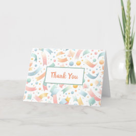 かわいい楽しい子供の日の色とりどりのパステルカラーの誕生日 サンキューカード