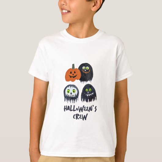 かわいい楽しい怖いハロウィンの黒いモンスタークルー Tシャツ (正面)