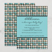 かわいい楽しい水玉模様 青茶色 男の子 シャワー 招待状 (正面/裏面)