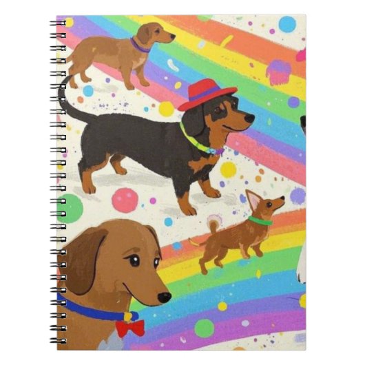 かわいい楽しい犬たち虹とともに ノートブック (正面)