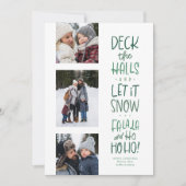 かわいい楽しい緑のタイプ3枚の写真のクリスマス シーズンカード (正面)