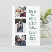 かわいい楽しい緑のタイプ3枚の写真のクリスマス シーズンカード (スタンド正面)
