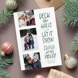 かわいい楽しい緑のタイプ3枚の写真のクリスマス シーズンカード