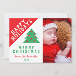 かわいい楽しい赤緑のクリスマスツリー家族の写真 シーズンカード