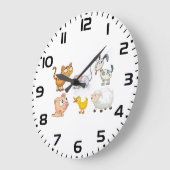 かわいい楽しい農場の動物たち ラージ壁時計 (傾斜)