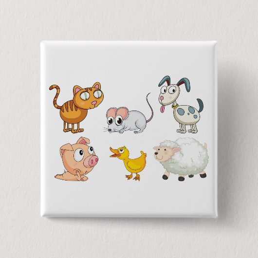 かわいい楽しい農場の動物たち 缶バッジ (正面)