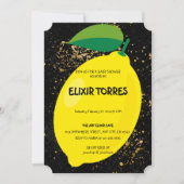 かわいい楽しい黄色のレモンゴールドグリッターズベイビーシャワー 招待状 (正面)