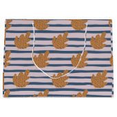 かわいい模様と色 ストライプと葉 紫 ラージペーパーバッグ (正面)