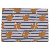 かわいい模様と色 ストライプと葉 紫 ラージペーパーバッグ (裏面)