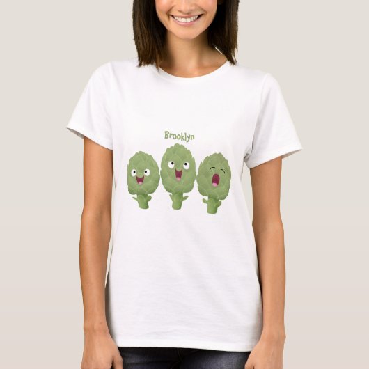 かわいい歌うアーティチョークの野菜の漫画 Tシャツ (正面)