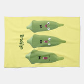 かわいい歌うオクラ野菜のキャラクター キッチンタオル (横)
