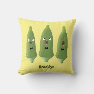 かわいい歌うオクラ野菜のキャラクター クッション