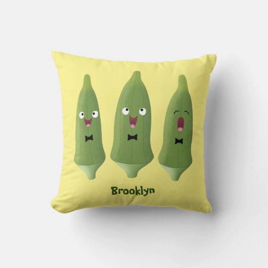 かわいい歌うオクラ野菜のキャラクター クッション (正面)