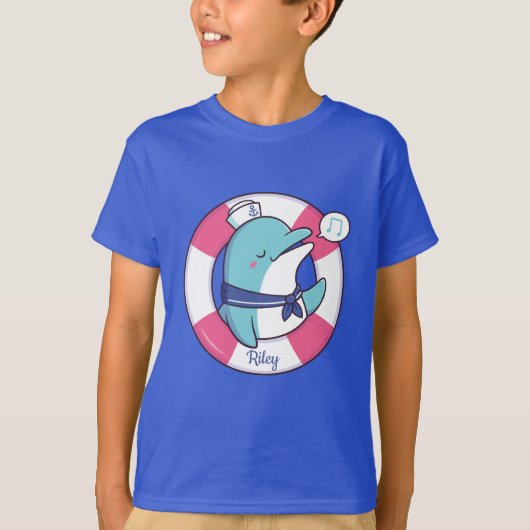 かわいい歌うセーラーイルカ 名前入り Tシャツ (正面)