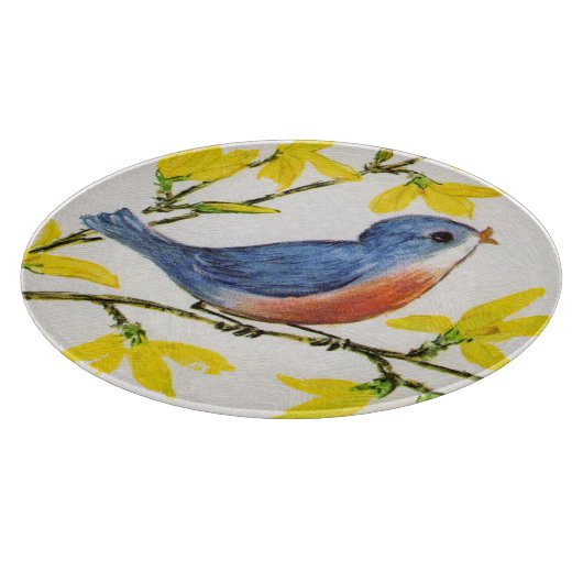 かわいい歌うブルーバードツリーブランチ カッティングボード (角)