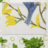 かわいい歌うブルーバードツリーブランチ キッチンタオル (折り畳み)