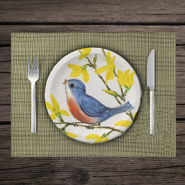 かわいい歌うブルーバードツリーブランチ ペーパープレート