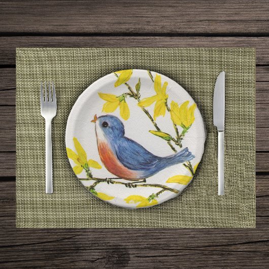 かわいい歌うブルーバードツリーブランチ ペーパープレート
