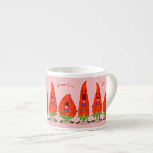 かわいい歌う唐辛子の漫画イラストレーション エスプレッソカップ (正面右)