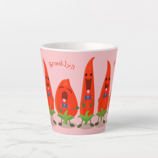 かわいい歌う唐辛子の漫画イラストレーション カフェラテマグ (正面)