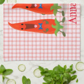 かわいい歌う唐辛子の漫画イラストレーション キッチンタオル (折り畳み)