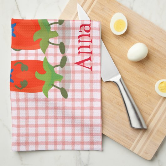 かわいい歌う唐辛子の漫画イラストレーション キッチンタオル (四つ折り)