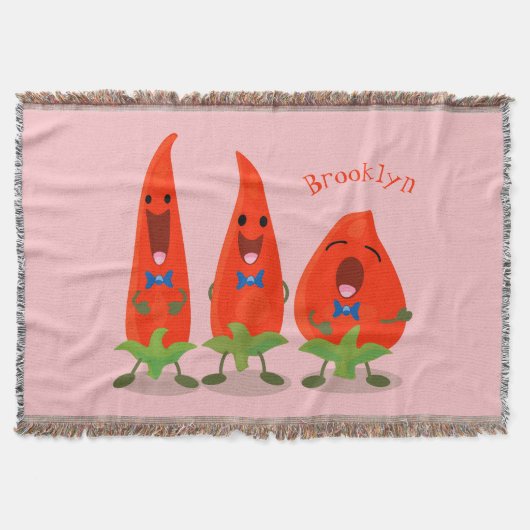 かわいい歌う唐辛子の漫画イラストレーション スローブランケット (正面)