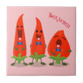 かわいい歌う唐辛子の漫画イラストレーション タイル (正面)