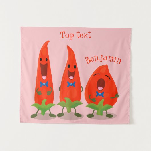 かわいい歌う唐辛子の漫画イラストレーション タペストリー (正面(横))