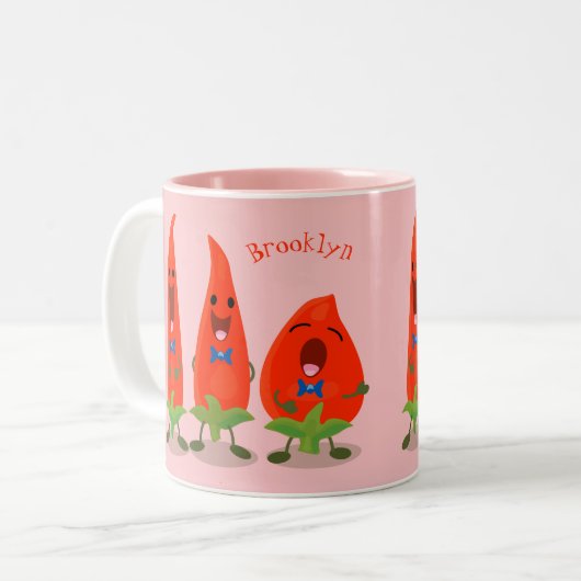 かわいい歌う唐辛子の漫画イラストレーション ツートーンマグカップ (正面左)