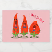 かわいい歌う唐辛子の漫画イラストレーション フードラベル (シングルラベル)