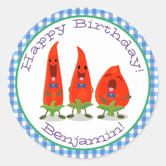 かわいい歌う唐辛子の漫画イラストレーション ラウンドシール (正面)