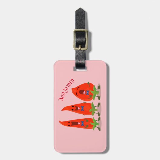 かわいい歌う唐辛子の漫画イラストレーション ラゲッジタグ (正面縦)