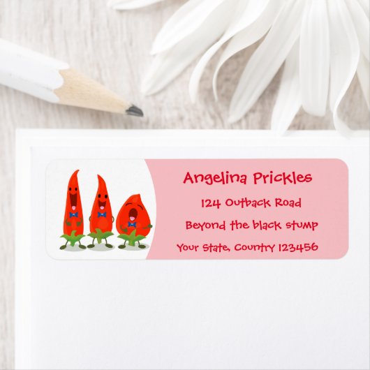 かわいい歌う唐辛子の漫画イラストレーション ラベル (インサイチュ)