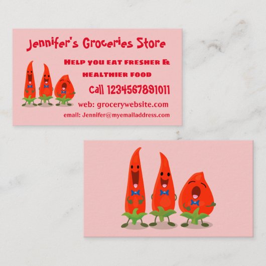 かわいい歌う唐辛子の漫画イラストレーション 名刺 (正面/裏面)