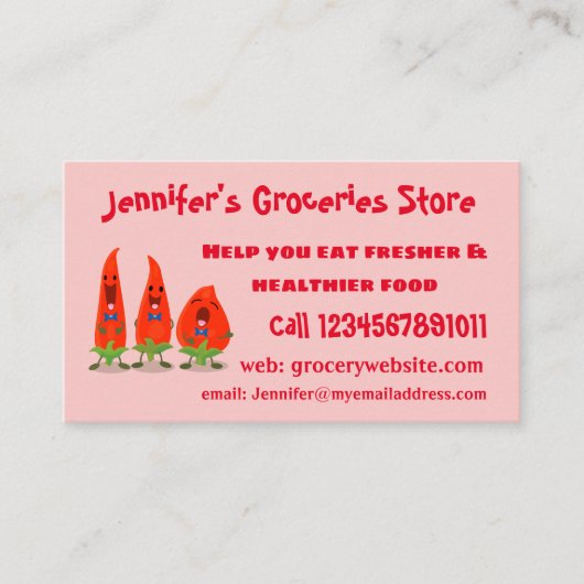 かわいい歌う唐辛子の漫画イラストレーション 名刺 (正面)