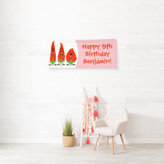 かわいい歌う唐辛子の漫画イラストレーション 横断幕 (インサイチュ)