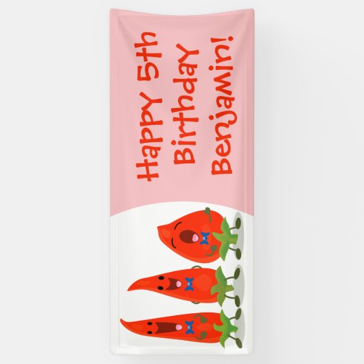 かわいい歌う唐辛子の漫画イラストレーション 横断幕 (縦)