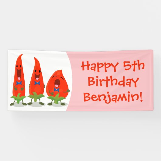 かわいい歌う唐辛子の漫画イラストレーション 横断幕 (横)