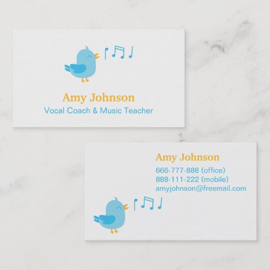 かわいい歌う声コーチおよび音楽の先生 名刺 (正面/裏面)