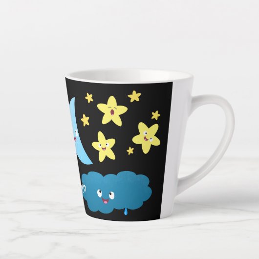 かわいい歌う星、月と雲の漫画 カフェラテマグ (右)